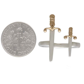 Adjustable Double Sword Ring next to dime