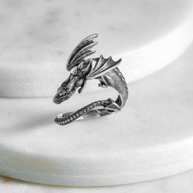 Sterling Silver Adjustable Dragon Ring on white background