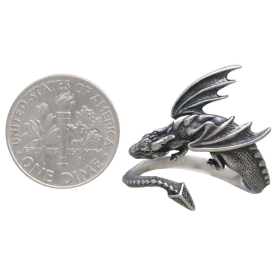 Sterling Silver Adjustable Dragon Ring next to dime