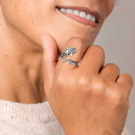 Sterling Silver Adjustable Iris Ring - February Birth flower on model