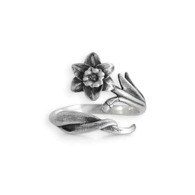 Silver Adjustable Daffodil Ring - March Birth Flower