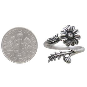 Adjustable Daisy Ring - April Birth Flower with Dime