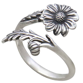 Adjustable Daisy Ring - April Birth Flower Three Quarter View