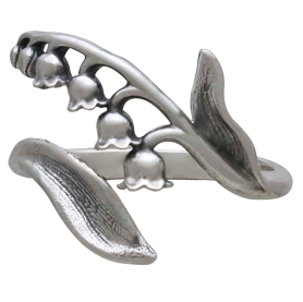 Silver Adjustable Lily of the Valley Ring - May Birthflower Front View