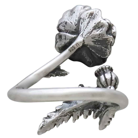 Adjustable Poppy Ring - August Birth Flower Back View