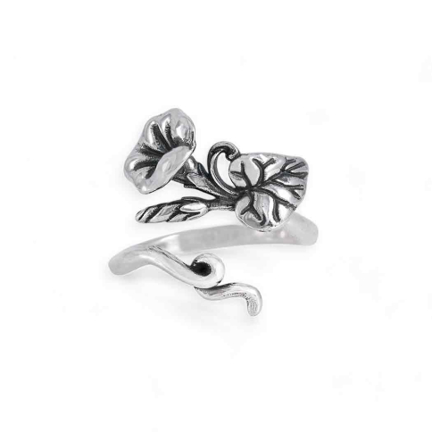 Nina Designs Silver Adjustable Morning Glory Ring -September Birth Flower