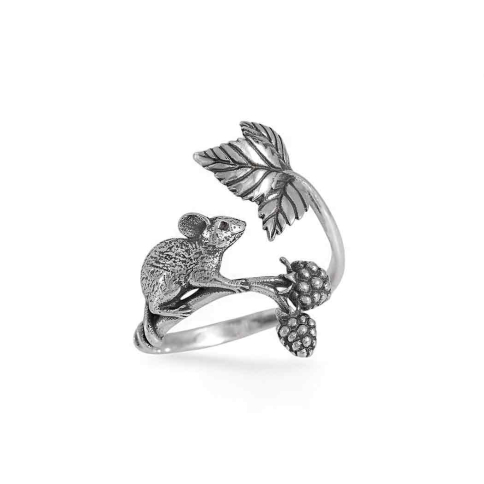 Nina Designs Sterling Silver Adjustable Mouse and Blackberry Ring