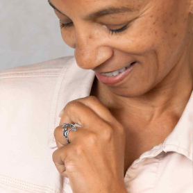 Sterling Silver Adjustable Mouse and Blackberry Ring on model