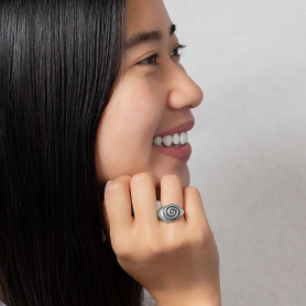 Sterling Silver Large Shell Ring on model