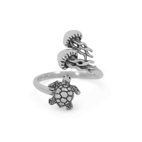 Sterling Silver Adjustable Turtle and Jellyfish Ring