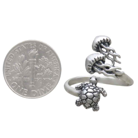 Sterling Silver Adjustable Turtle and Jellyfish Ring with Dime