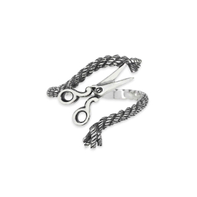 Sterling Silver Adjustable Scissors and Yarn Ring