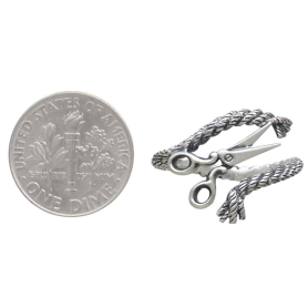 Sterling Silver Adjustable Scissors and Yarn Ring with Dime