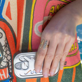 Mixed Metal Sardine Ring On Hand