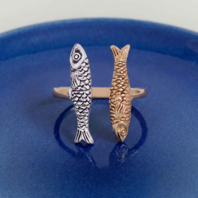 Silver and Bronze Sardines Ring on Blue background