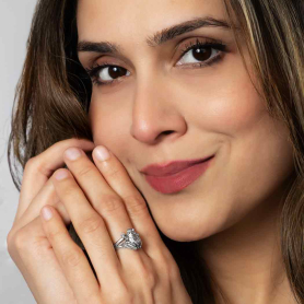 Sterling Silver Dimensional Frog Ring on model