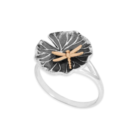 Sterling Silver Lily Pad With Bronze Dragonfly Ring