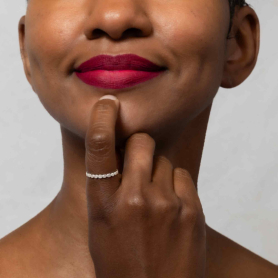 Sterling Silver Stacking Ring - Dot Pattern on model