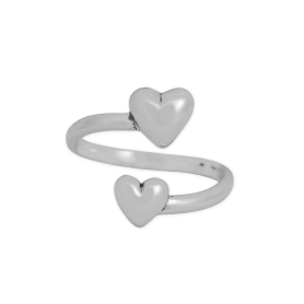 Sterling Silver Two Hearts Adjustable Ring