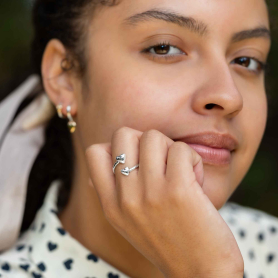 Sterling Silver Two Hearts Adjustable Ring on model