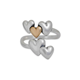 Mixed Metal Five Hearts Adjustable Ring