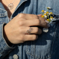 Mixed Metal Openwork Daisies Ring on hand
