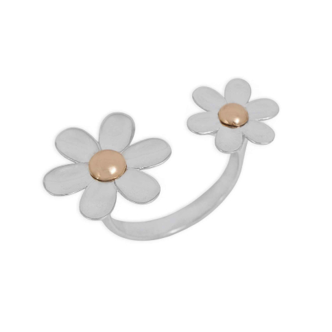 Mixed Metal Adjustable Two Daisies Ring