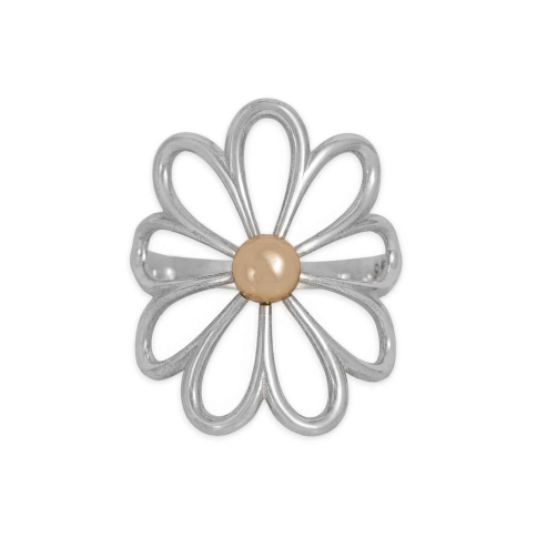 Mixed Metal Large Openwork Daisy Ring