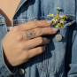 Mixed Metal Large Openwork Daisy Ring on hand