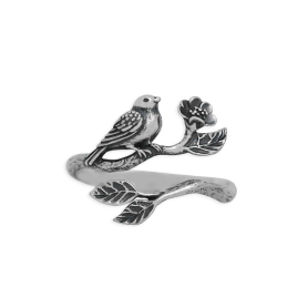 Sterling Silver Bird on Branch Adjustable Ring
