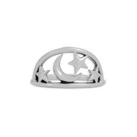 Sterling Silver Moon and Stars Ring