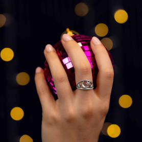Sterling Silver Moon and Stars Ring on model