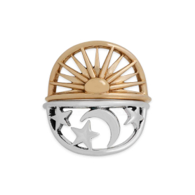 Bronze Rising Sun and Silver Moon and Stars Ring Set