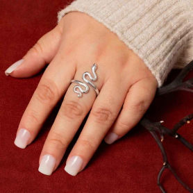 Sterling Silver Large Adjustable Snake Ring on hand