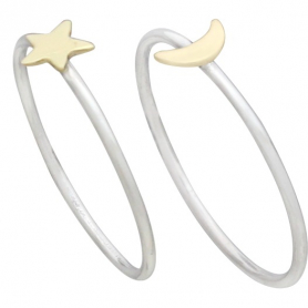 Sterling Silver Ring Set - Bronze Moon and Star Rings