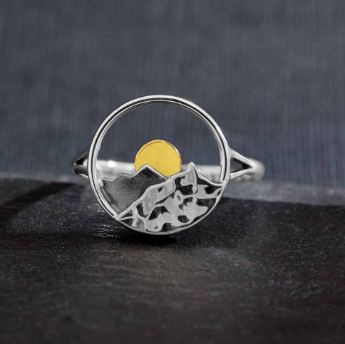Sterling Silver Circle Layered Mountain Ring with Bronze Sun