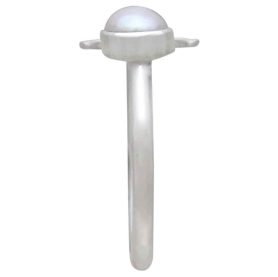 Sterling Silver Pearl and Crescent Moon Adjustable Ring Side View