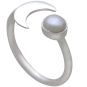 Sterling Silver Pearl and Crescent Moon Adjustable Ring Three Quarter View