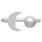 Sterling Silver Pearl and Crescent Moon Adjustable Ring Front View