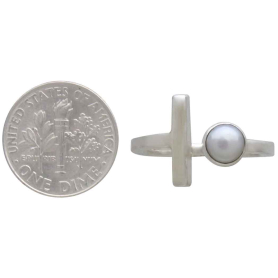 Sterling Silver Pearl and Bar Adjustable Ring with Dime
