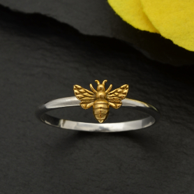 Sterling Silver Ring - Tiny Bronze Bee Ring black background
