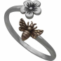 Sterling Silver Adjustable Flower and Bronze Bee Ring