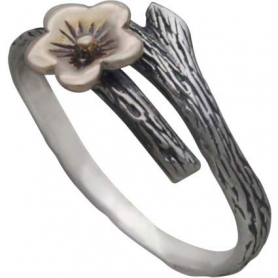 Silver Branch Ring with Bronze Cherry Blossom - Adjustable