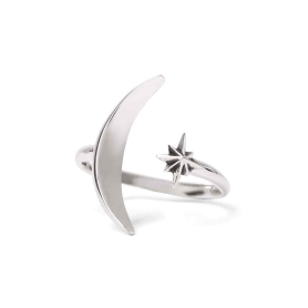 Sterling Silver Adjustable Moon and Star Ring