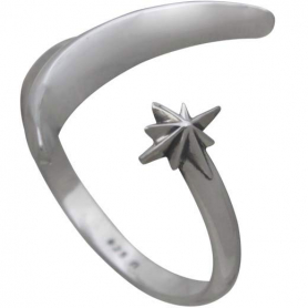 Sterling Silver Adjustable Moon and Star Ring
