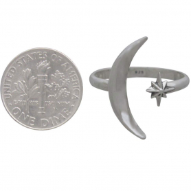 Sterling Silver Adjustable Moon and Star Ring