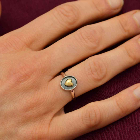 Sterling Silver Shadowbox Ring with Bronze Heart on Hand