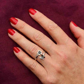 Sterling Silver Butterfly and Flower Adjustable Ring