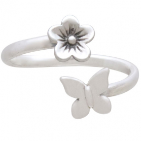 Sterling Silver Butterfly and Flower Adjustable Ring