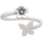 Sterling Silver Butterfly and Flower Adjustable Ring